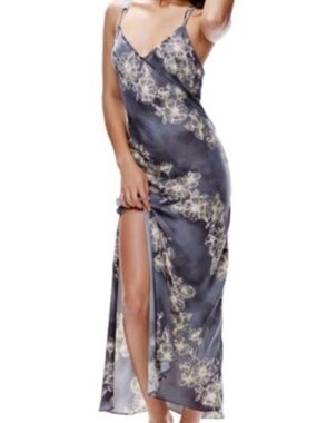 NWT free people CASSIE stretch Maxi silky dress cross cross bare back sz M